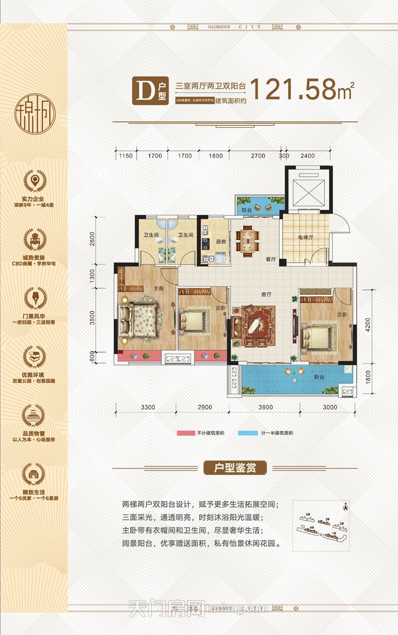 碧水园·锦城D户型121.58㎡户型图