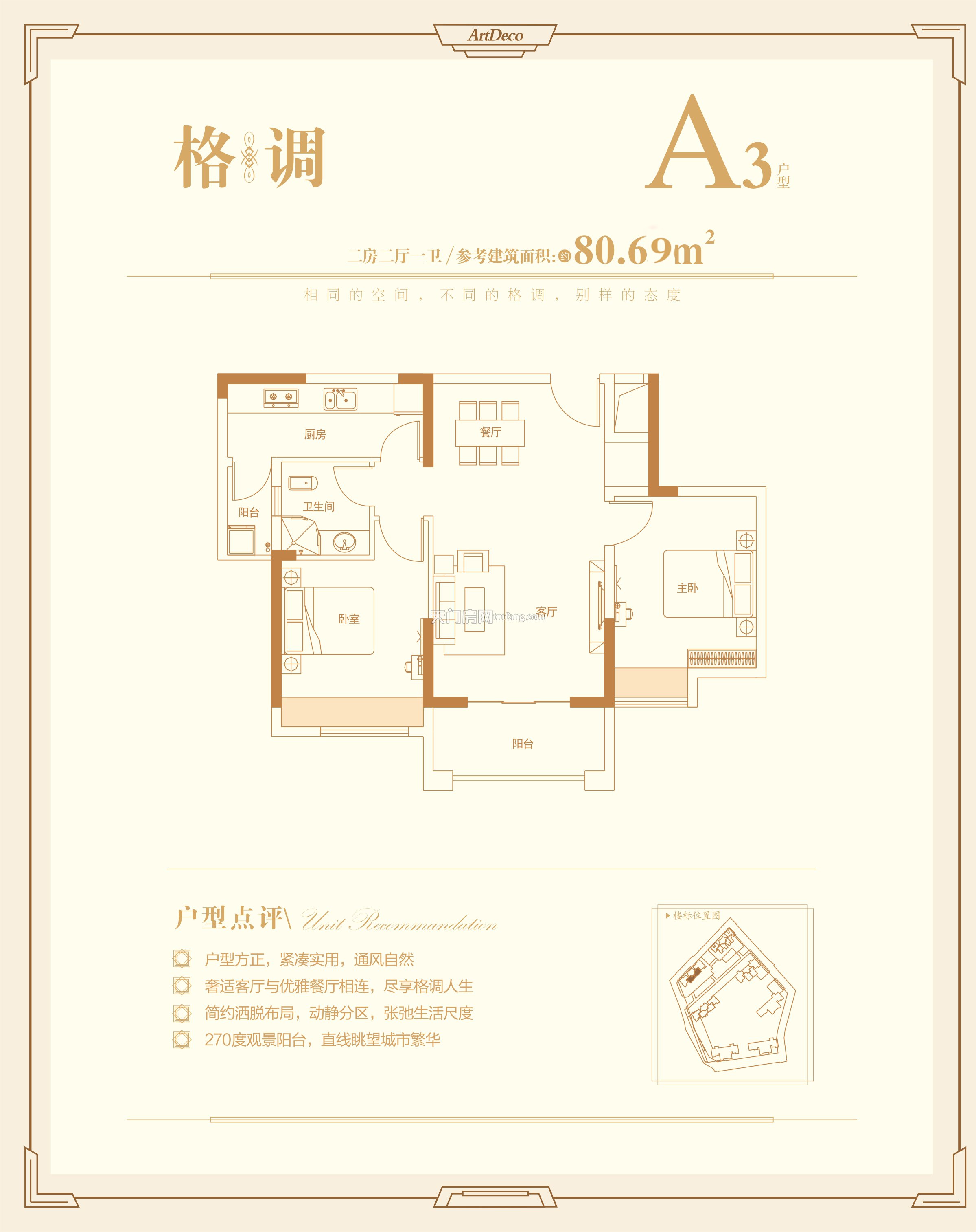 新宇城上城1号楼A3户型80.69