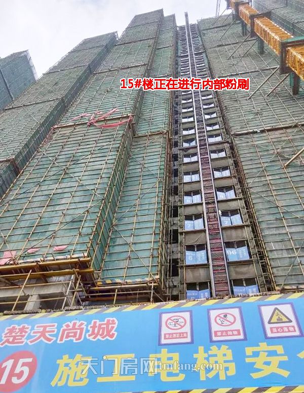 楚天尚城6月工程进度：小高层内外粉刷已全部完工