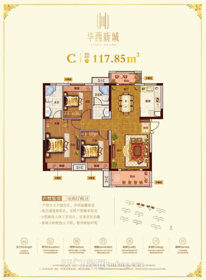 华西新城C户型117.85㎡户型图