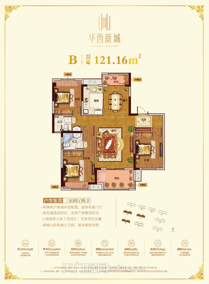 华西新城B户型121.16㎡户型图