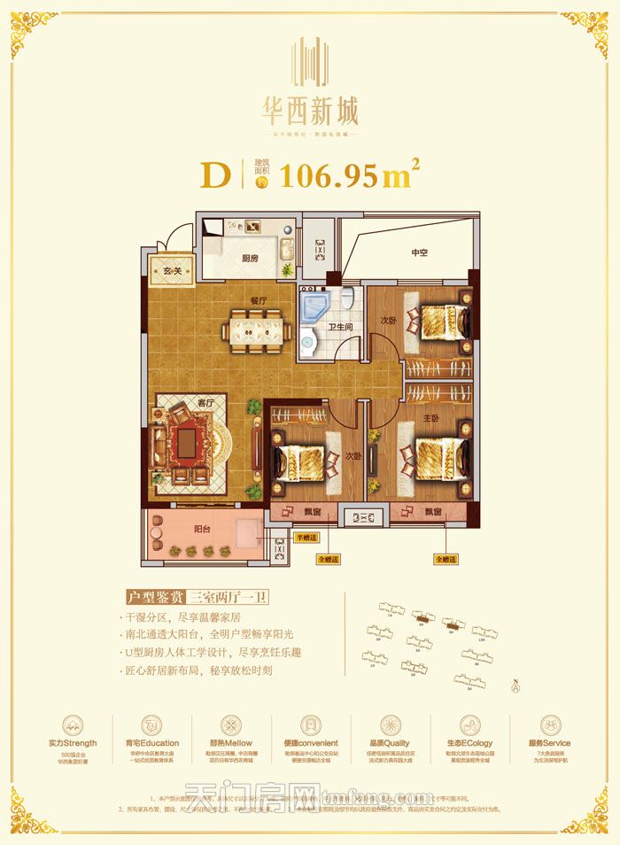 华西新城D户型106.95㎡户型图