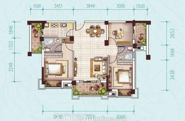 中央公园3房2卫，无公摊