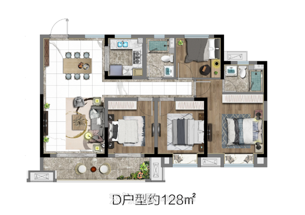 中梁·首府壹号D户型128㎡