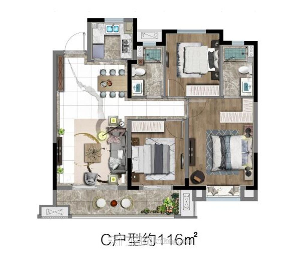 中梁·首府壹号C户型116㎡