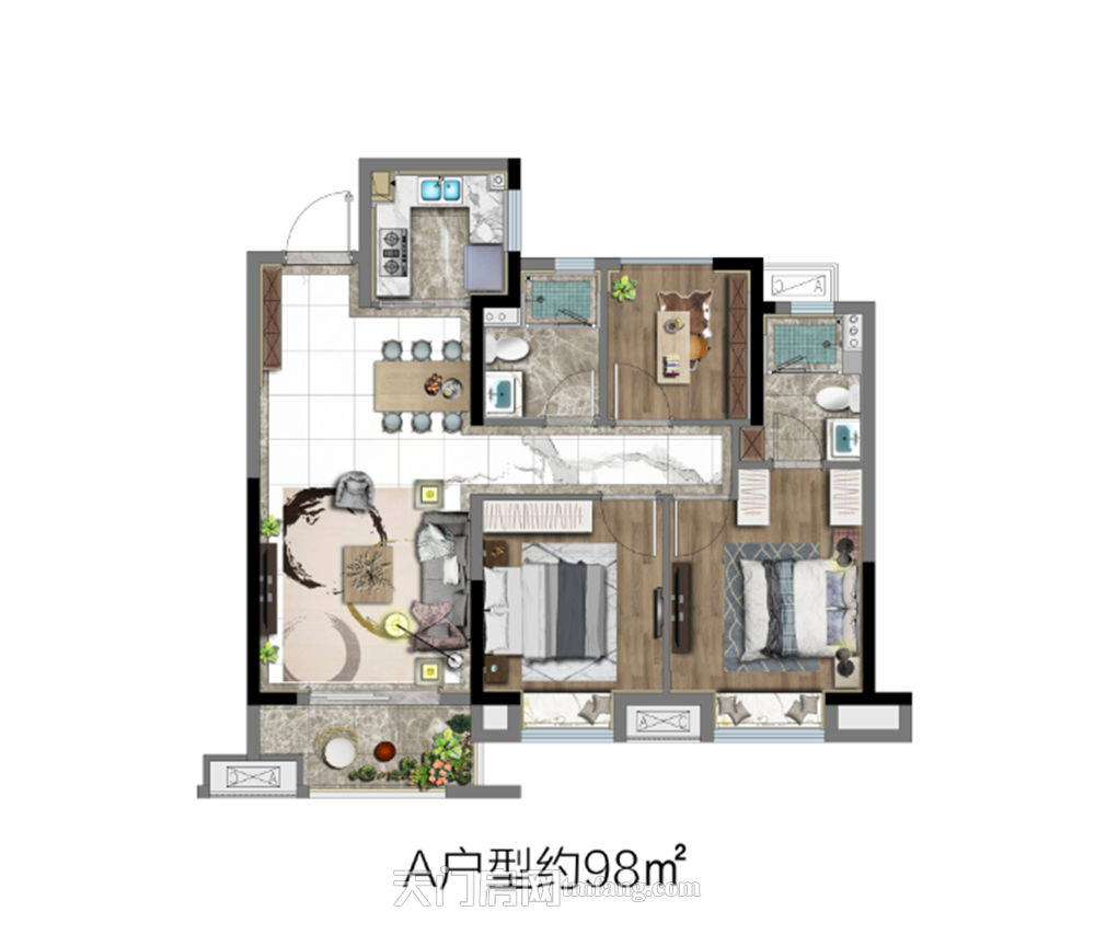 中梁·首府壹号A户型98㎡