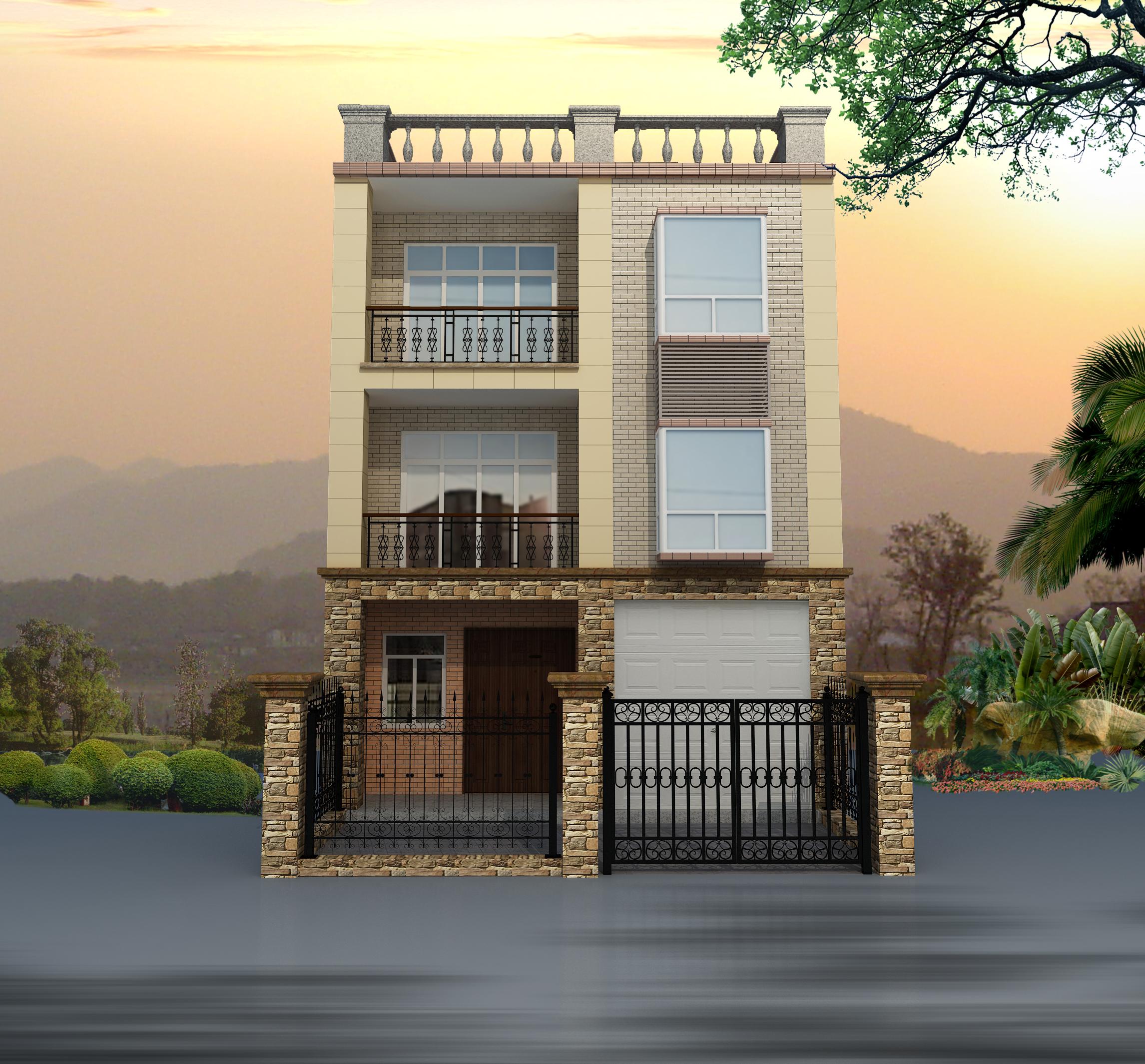 岳口新房，两间三层，带车库庭院别墅