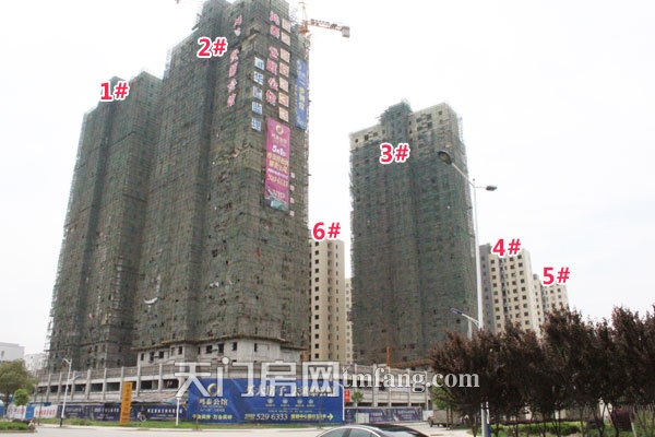 鸿泰公馆5月工程进度:1#、2#楼在做外立面