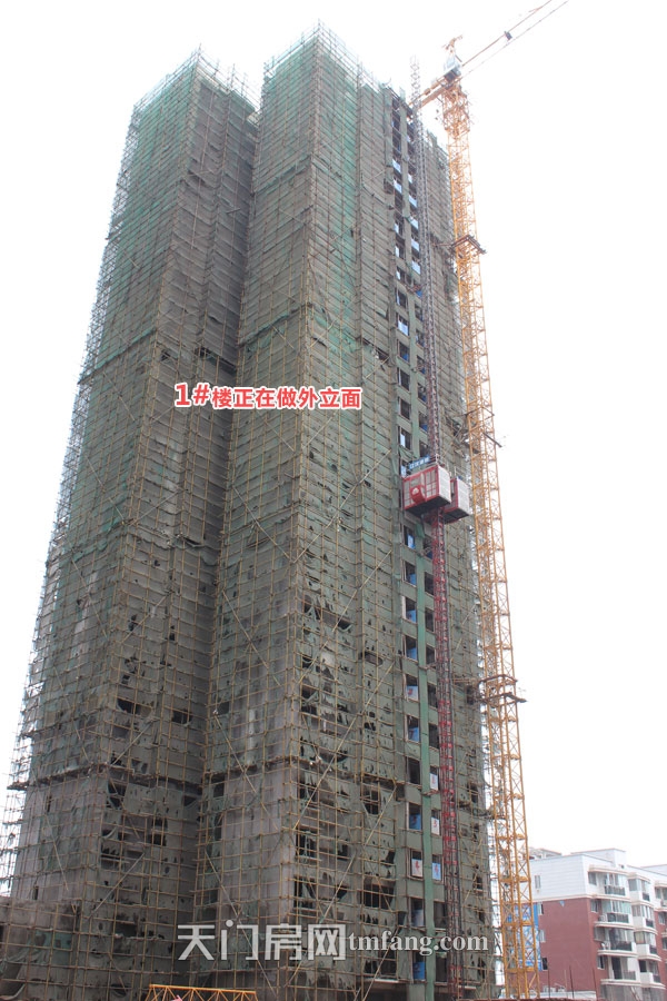 鸿泰公馆5月工程进度:1#、2#楼在做外立面