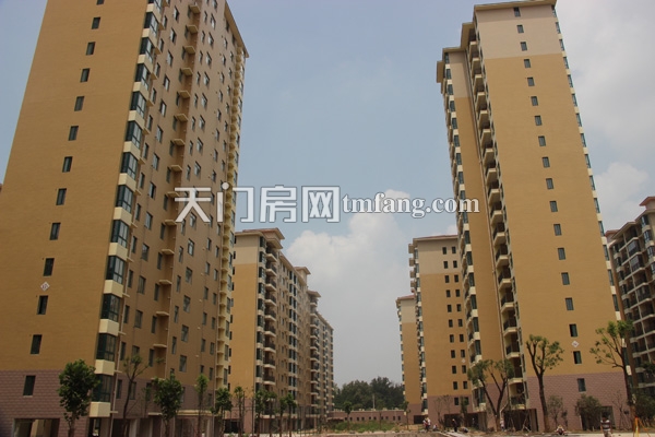 各个楼栋已全部封顶，外墙闪烁着美丽棕黄色光泽