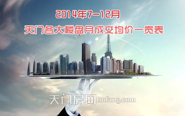2014下半年天门各大楼盘月成交均价一览表