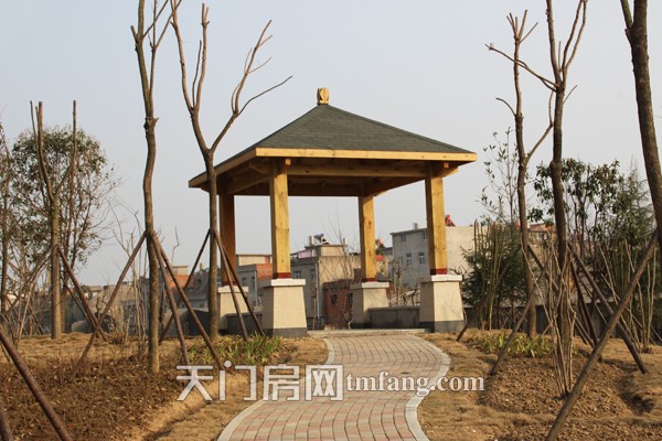 河山支渠右边改造的绿化带上的凉亭