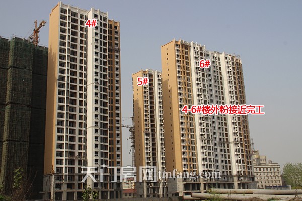 汇金国际4月工程进度 4-6#楼外粉接近完工