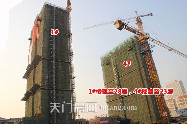 唐街西湖一号10月工程进度：商业在装修外部