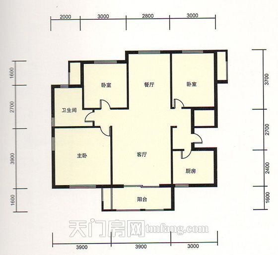 天门新城学府雍景湾B户型 3室2厅1卫 建筑面积:114.