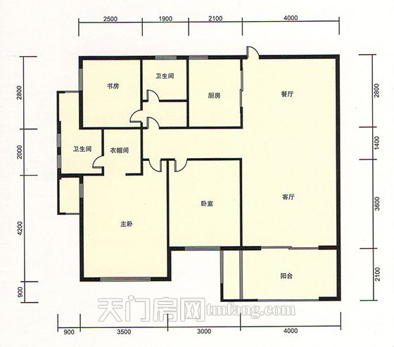 天门新城学府雍景湾D户型 3室2厅2卫 建筑面积:115.