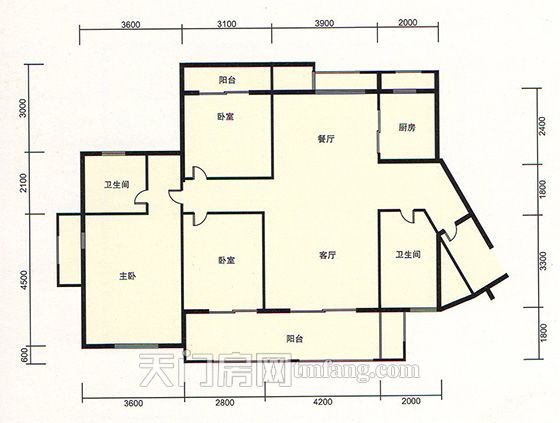 天门新城学府雍景湾F1户型 3室2厅2卫 建筑面积:127