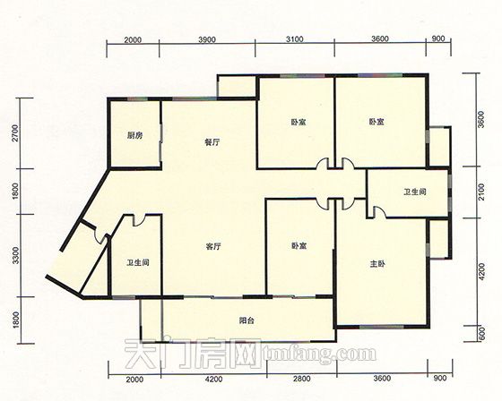 天门新城学府雍景湾E户型 4室2厅2卫 建筑面积:149.