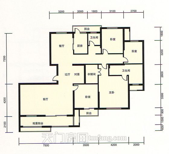 天门新城学府雍景湾A2-1+户型 4室2厅2卫 建筑面积: