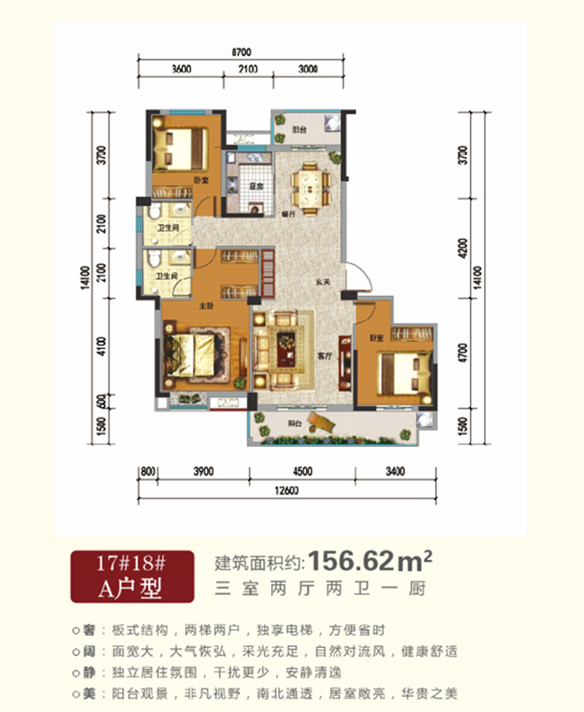 楚天世纪城17#、18#楼A户型户型图