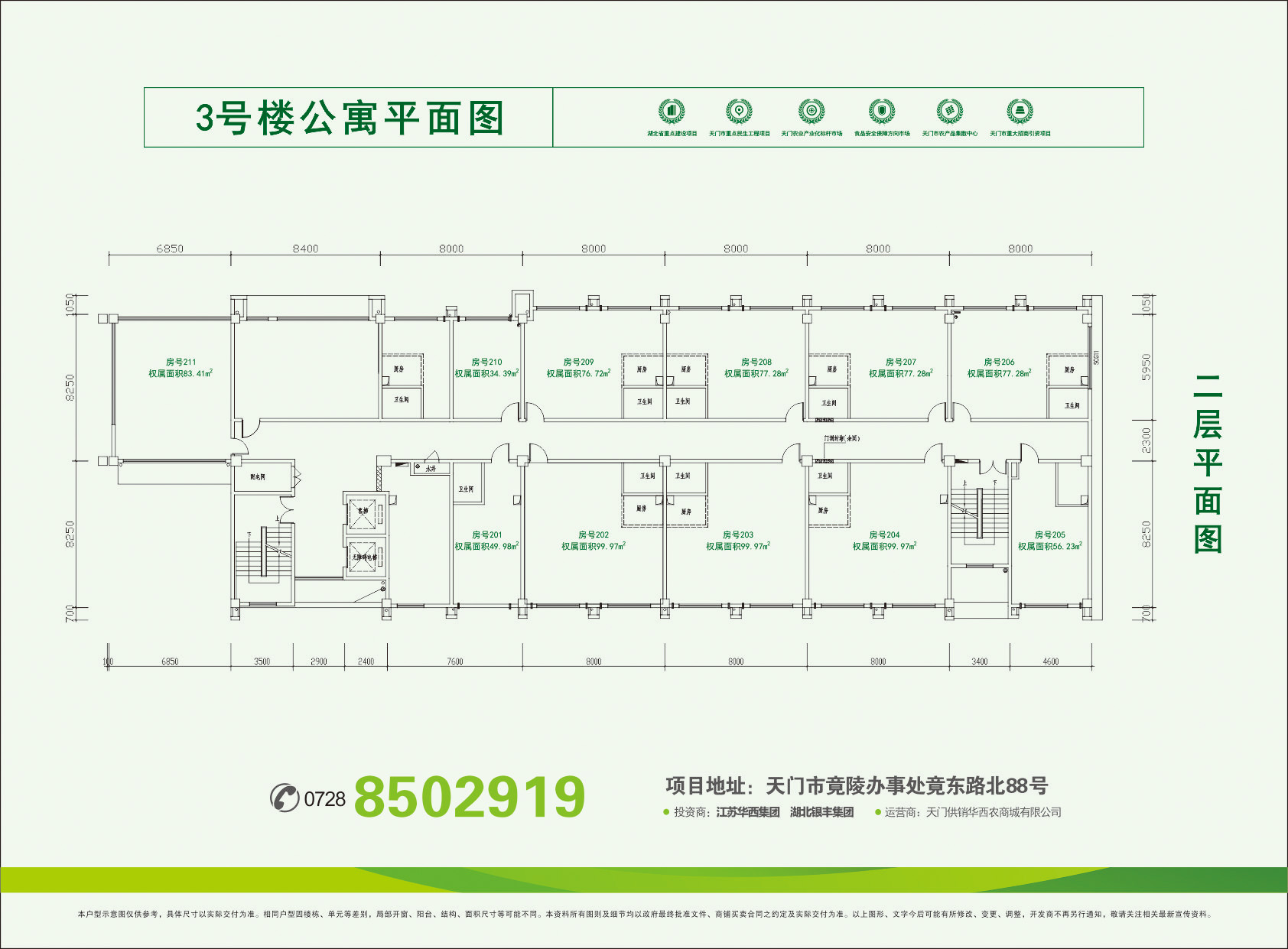 华西农商城公寓3#楼2层户型图